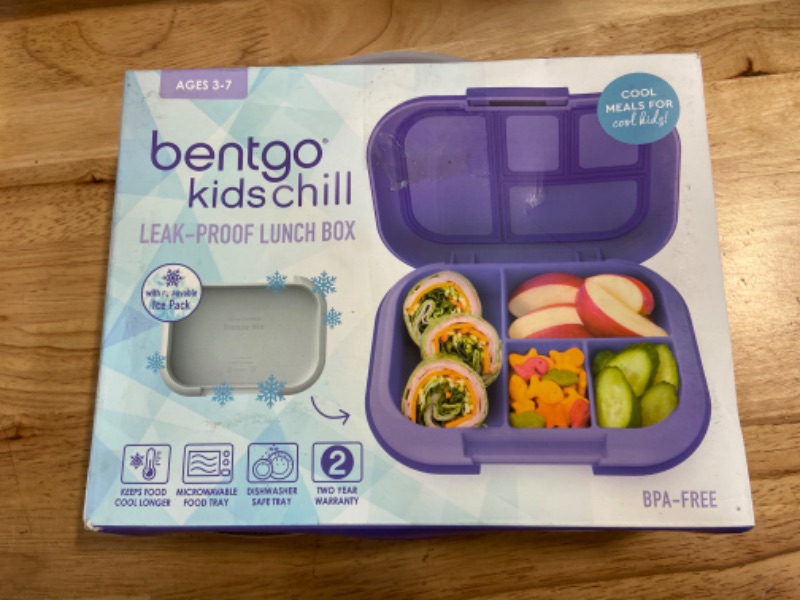 Photo 2 of Bentgo® Kids Chill Lunch Box - Leak-Proof Bento Box with Removable Ice Pack & 4 Compartments for On-the-Go Meals - Microwave & Dishwasher Safe, Patented Design, 2-Year Warranty (Purple)