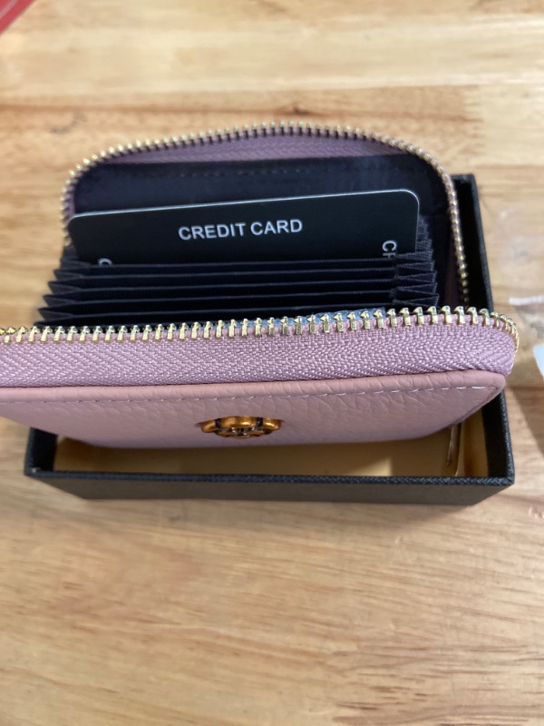 Photo 2 of imeetu RFID Credit Card Holder for Women Small Leather Zipper Card Case Wallet (Pink)
