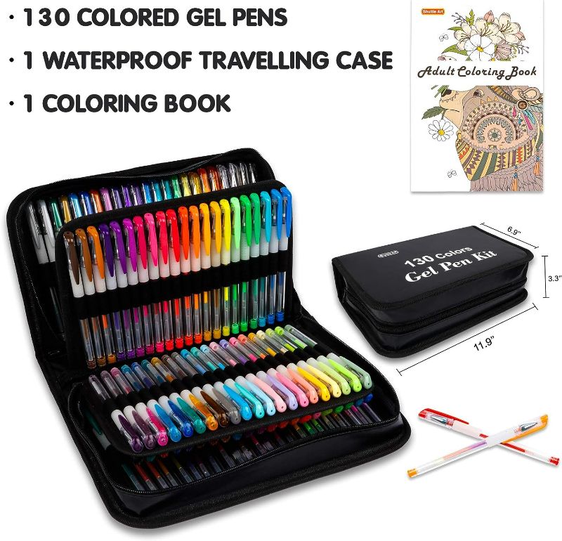 Photo 2 of Shuttle Art Gel Pens, 130 Colors Gel Pen with 1 Coloring Book in Travel Case for Adults Coloring Books Drawing Crafts Scrapbooking Journaling
