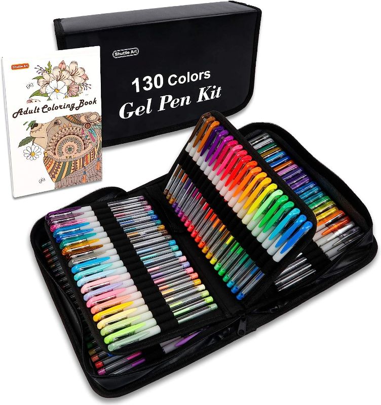 Photo 1 of Shuttle Art Gel Pens, 130 Colors Gel Pen with 1 Coloring Book in Travel Case for Adults Coloring Books Drawing Crafts Scrapbooking Journaling
