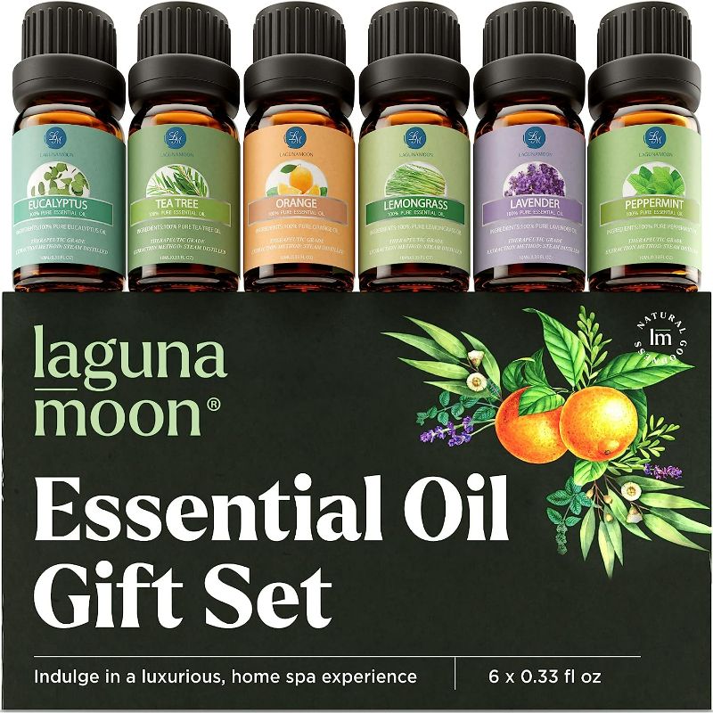 Photo 1 of Essential Oils Set - Top 6 Organic Blends for Diffusers, Home Care, Candle Making, Fragrance, Aromatherapy, Humidifiers, Gifts - Peppermint, Tea Tree, Lavender, Eucalyptus, Lemongrass, Orange (10mL)
