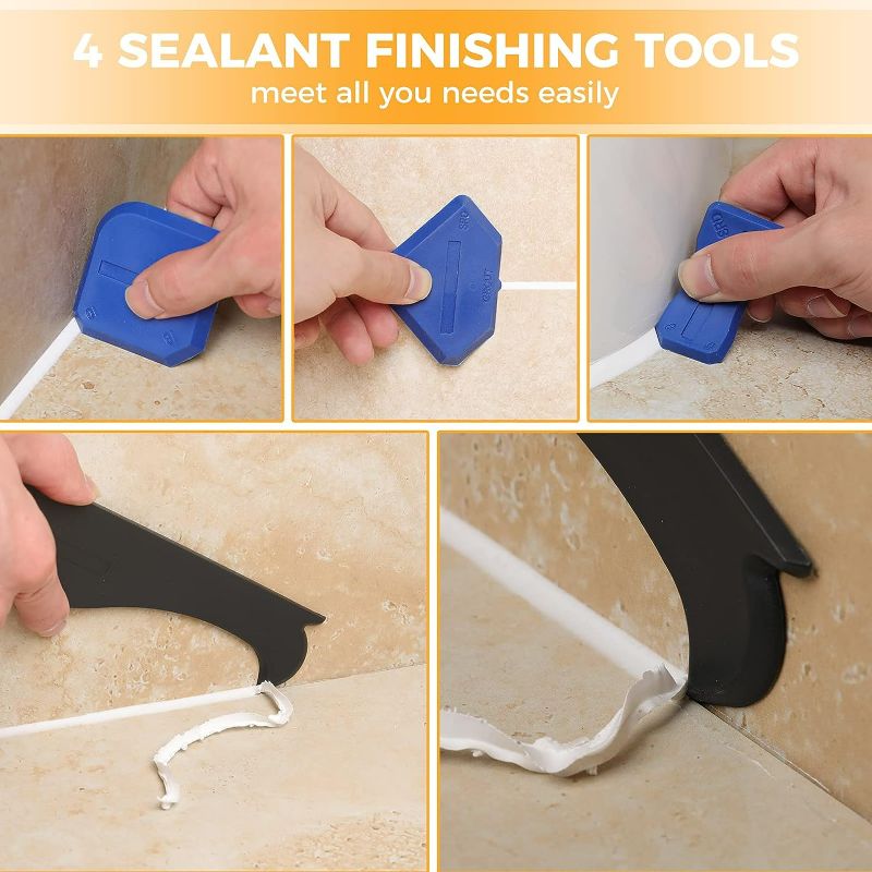 Photo 2 of Silicone Caulking Tools-3 in 1 Sealant Finishing Tool Grout Remove Scraper Caulk Remover Glass Glue Angle Scraper for Bathroom,Kitchen,Floor,Window,Sink Joint,Frames Seal (Black-1)
