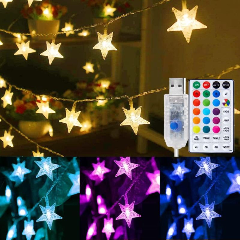 Photo 1 of Star String Lights Battery Operated, 50 LED Color Changing Star Lights 16.5 Ft Color Changing Bedroom Fairy Lights with Remote Timer for Bedroom, Indoor, Outdoor, Wedding, Party Decór