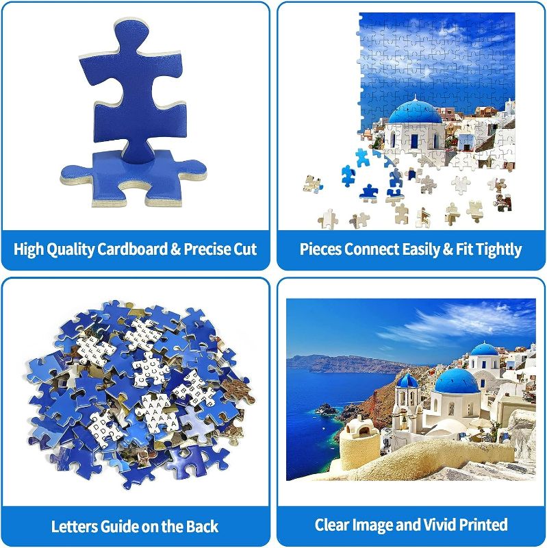 Photo 3 of Jigsaw Puzzles 1000 Pieces Mini Puzzle for Adults Dreamy Aegean Sea Puzzles Greece Santorini Landscape Puzzle Natural Scene Hard Puzzles for Adults Teens Kids...
