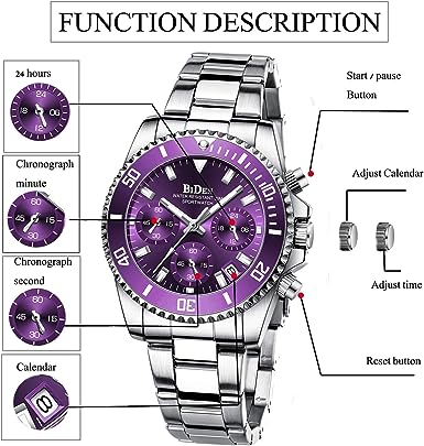 Photo 3 of BIDEN Womens Watches Chronograph Stainless Steel Waterproof Date Analog Quartz Unisex Watch Business Fashion Wrist Watches for Women
