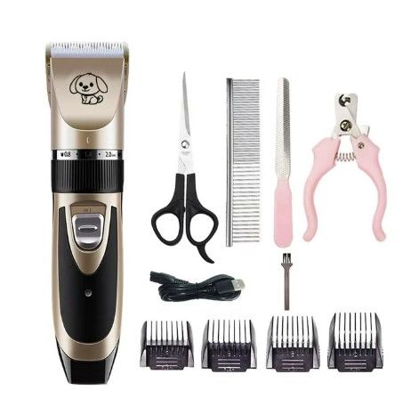 Photo 1 of Pet Dog Clippers, Dog Clippers Low Noise Pet Clippers Rechargeable Dog Trimmer Cordless Pet Grooming Tool Professional Dog Hair Trimmer Painless with Comb Guides Scissors Nail Kits for Dogs Cats