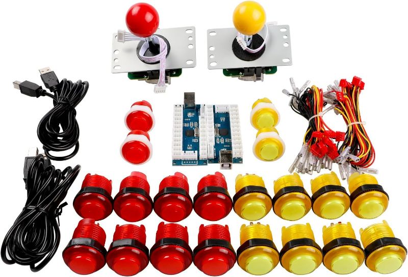 Photo 1 of Easyget 2 Player LED Illuminated Arcade Game DIY Parts Kit for USB MAME & Raspberry Pi RetroPie Cabinet DIY Color: Red + Yellow
