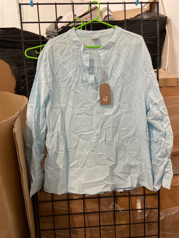 Photo 2 of Cotton Linen Plain Color Casual Long Sleeve Shirt Size XL
