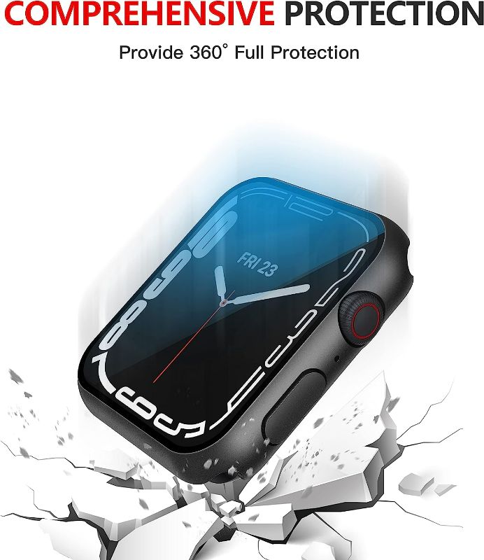 Photo 2 of Misxi [2 Pack] Waterproof Black Hard Case with Tempered Glass Compatible with Apple Watch Series 8 Series 7 45mm, Ultra-Thin Durable Protective Cover for iWatch Screen Protector

