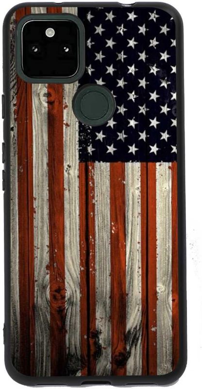 Photo 1 of Compatible with Google Pixel 5A 5G Case, USA American Flag Red Retro Old Wood Grain Graphic Design for Google Case Men Boys,Soft Silicone Trendy Cool Case for Google
