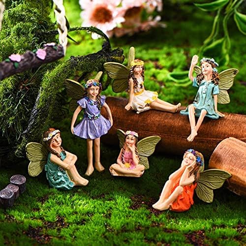 Photo 1 of Blulu 6 Pieces Miniature Fairies Accessories Mini Figurines with Stick Little Girl Sculpture Yard Ornaments Potted Plants Resin Decor for Outdoor Garden Lawn Decoration
