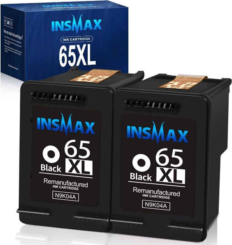 Photo 1 of INSMAX Remanufactured Ink Cartridge Replacement for 65XL 65 XL Compatible with HP Deskjet 3755 3758 3752 3722 3721 3720 HP Envy 5055 5058 5052 Deskjet 2655 2622 Printers (2 Black)
