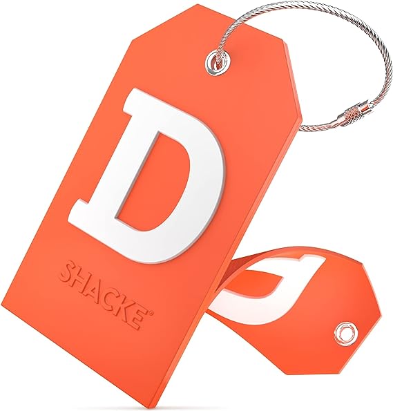 Photo 2 of Initial D Luggage Tag with Full Privacy Cover and Stainless Steel Loop (Orange) 2 Pack
