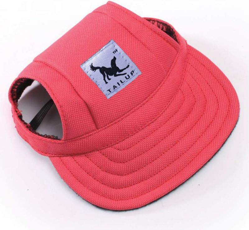 Photo 1 of TailUp Dog Baseball Cap, Adjustable Dog Outdoor Sport Sun Protection Baseball Hat Cap Visor Sunbonnet Outfit with Ear Holes for Puppy Small Dogs, Medium, Red
