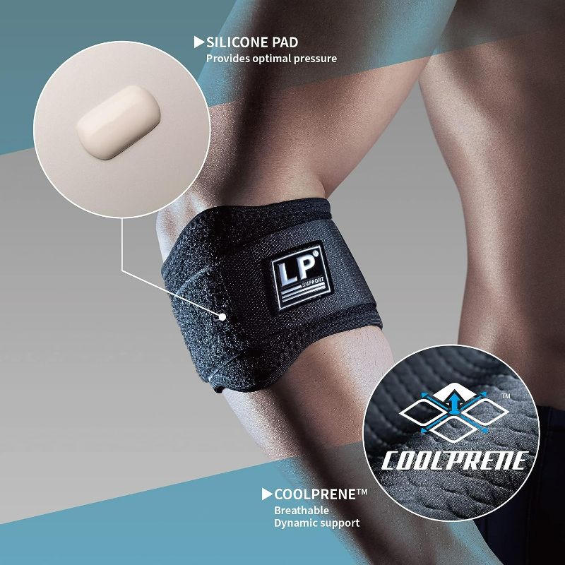 Photo 2 of LP SUPPORT 751CA Extreme Adjustable Elbow Support Brace - Strap For Tennis Elbow, Golfer's Elbow - (Black - One Size)
