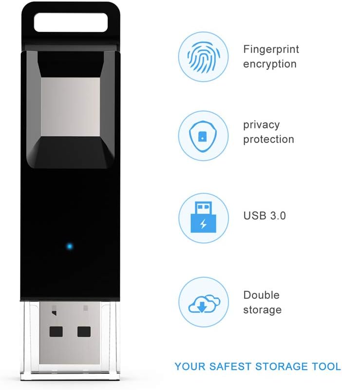 Photo 3 of 128GB Flash Drive, Aiibe Fingerprint USB 3.0 Flash Drive 128 GB High Speed Recognition Encrypted USB Drive Security Protection Thumb Drive USB Stick (128G, Black)
