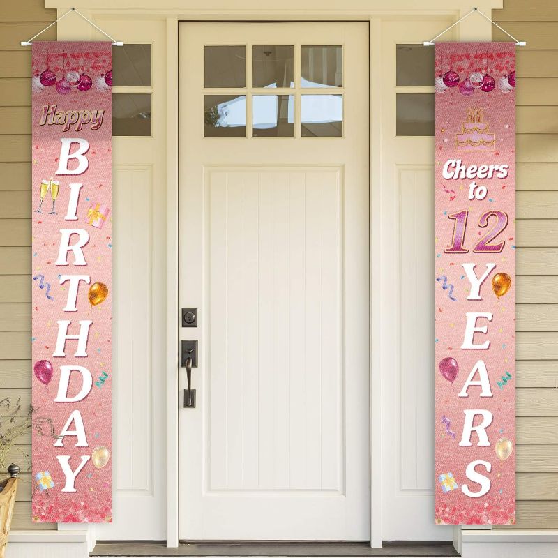 Photo 1 of Happy Birthday Cheers to 11 Years Pink Yard Sign Door Banner 11th Birthday Decorations Party Supplies
