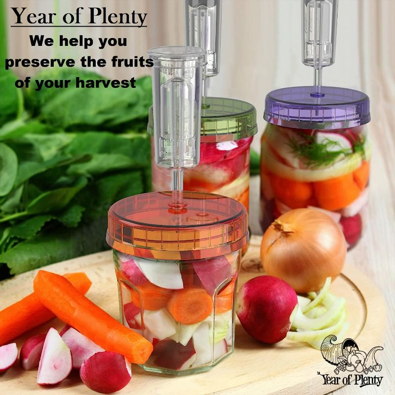 Photo 2 of Year of Plenty Fermentation Set | Includes 4 NonSlip Grip Glass Fermentation Weights and 4 Multicolored Fermenting Lids | For Wide Mouth Mason Jar Ferments such as Sauerkraut, Kimchi and Pickles
