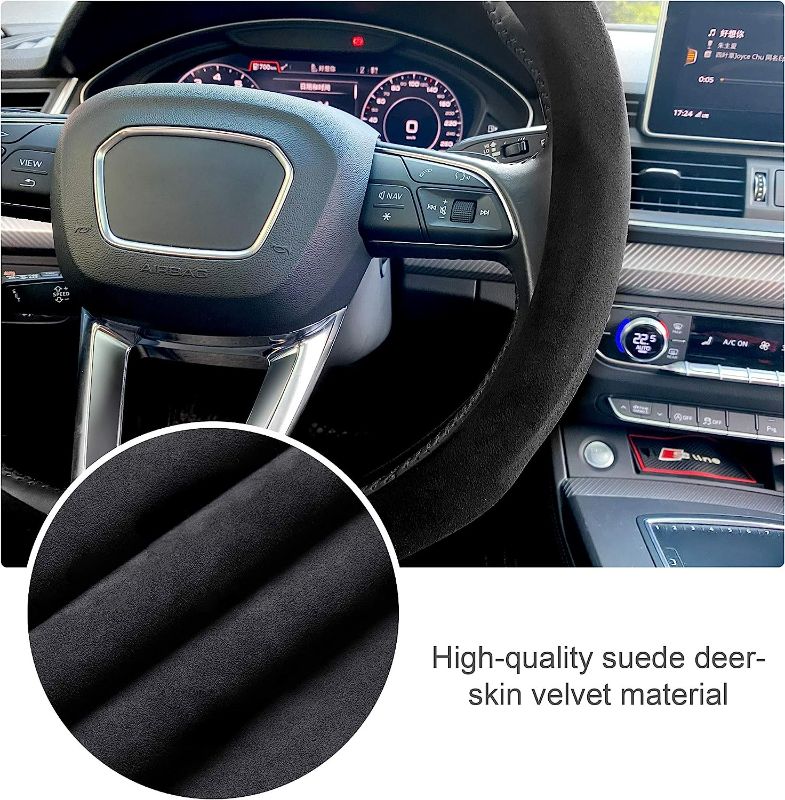 Photo 2 of Carodi Car Suede Steering Wheel Cover Car Non-Slip Leather Car Interior Fitting 15-inch Universal
