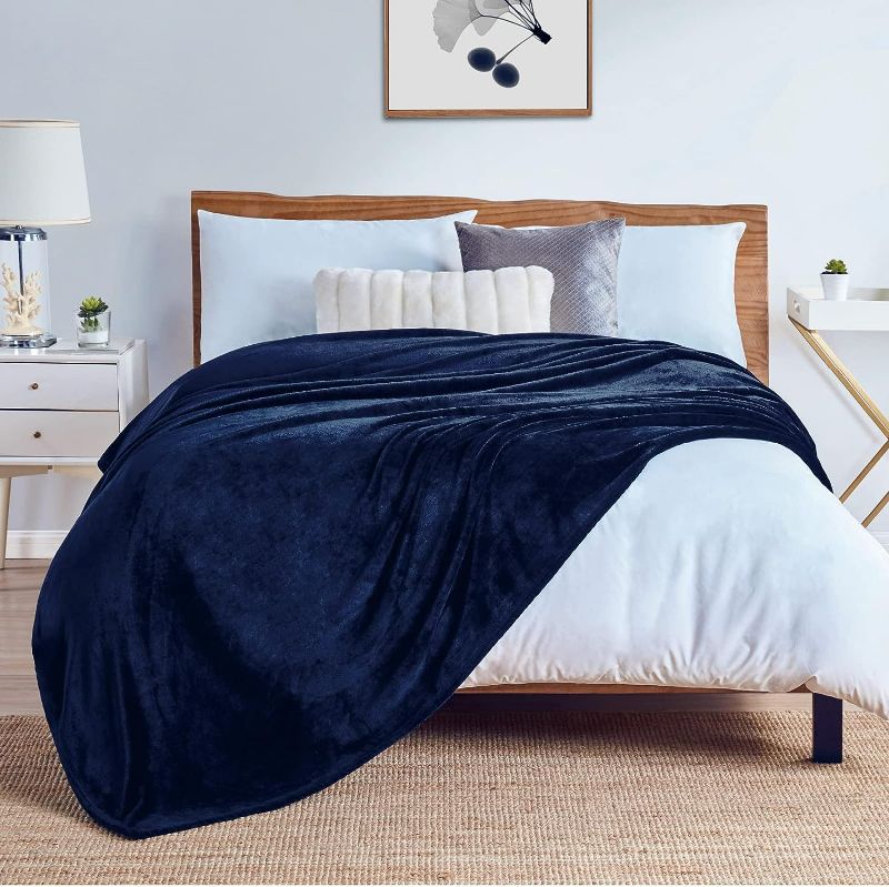 Photo 1 of Fleece Blanket Plush Throw Fuzzy Lightweight (King Size 108x90 Navy Blue) Super Soft Microfiber Flannel Blankets for Couch, Bed, Sofa Ultra Luxurious Warm and Cozy for All