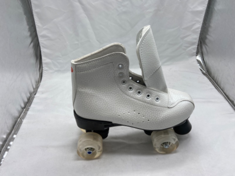 Photo 2 of Beginner Roller Skates Women Indoor Outdoor Artistic Skates for Youth and Adults White Spot with Light up Wheels 10 M US Women