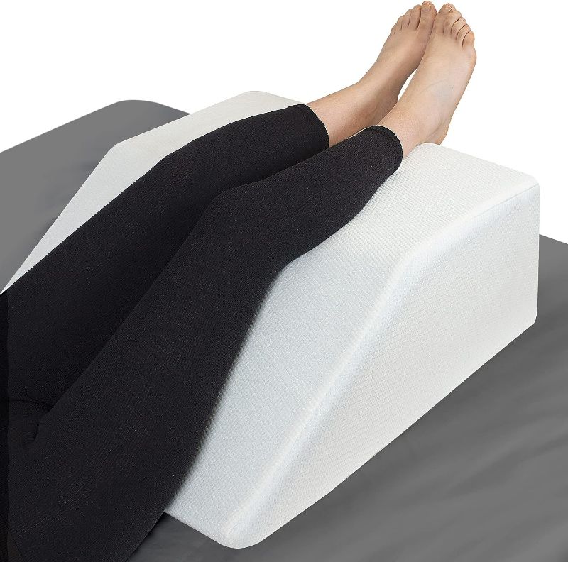 Photo 2 of Leg Elevation Pillow with Memory Foam Top - Elevated Leg Rest Pillow for Circulation, Swelling, Knee Pain Relief - Wedge Pillow for Legs, Sleeping, Reading, Relaxing - Washable Cover 