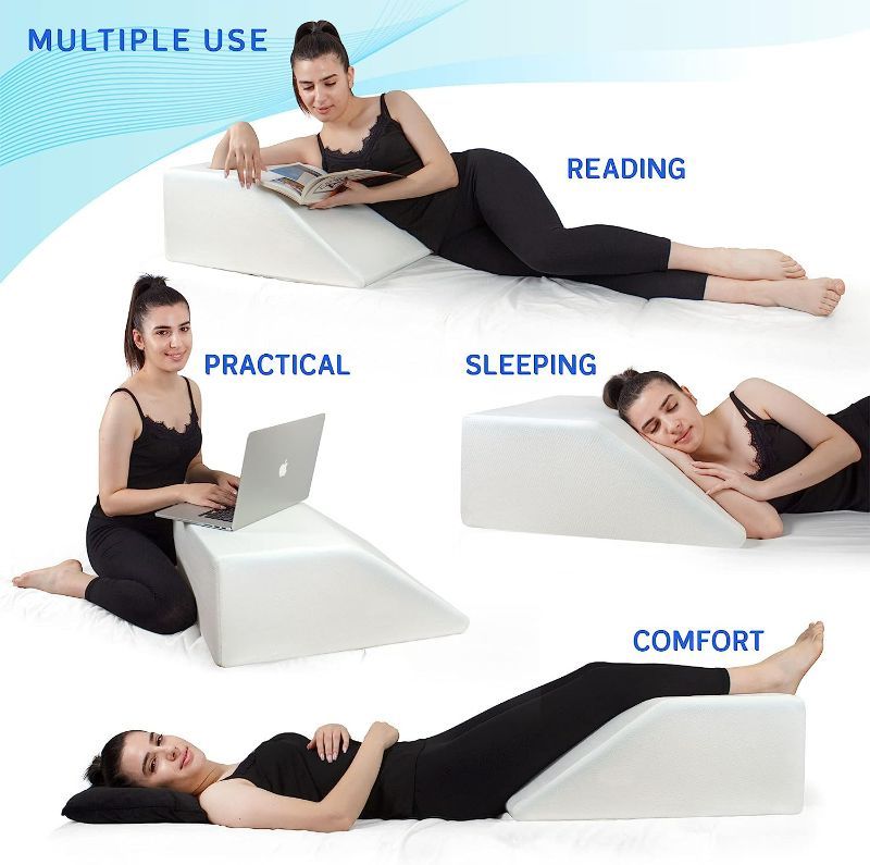 Photo 1 of Leg Elevation Pillow with Memory Foam Top - Elevated Leg Rest Pillow for Circulation, Swelling, Knee Pain Relief - Wedge Pillow for Legs, Sleeping, Reading, Relaxing - Washable Cover 