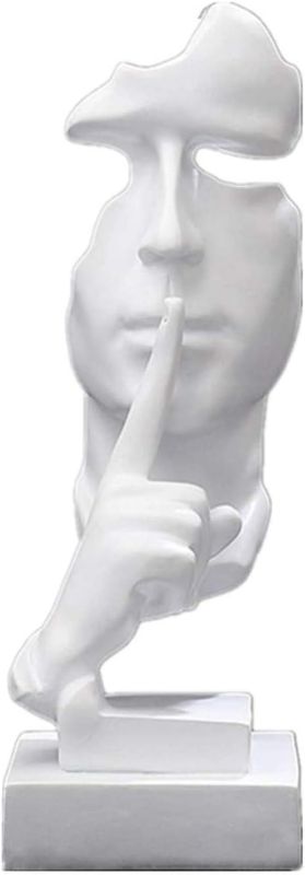 Photo 1 of LACGO 12.2" Silence is Gold Thinker Statue Simple Resin Things Creative Abstract Figurine Sculptures for Entrance,White Creative Satues for Room Home, Study, Piano, Modern Office Decor(White)
