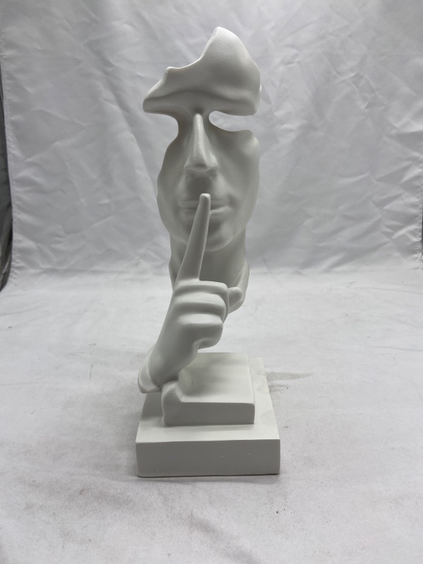Photo 1 of LACGO 12.2" Silence is Gold Thinker Statue Simple Resin Things Creative Abstract Figurine Sculptures for Entrance,White Creative Satues for Room Home, Study, Piano, Modern Office Decor(White)

