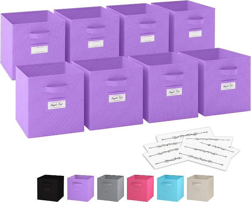 Photo 1 of 11 Inch Storage Cubes (Set of 8) Storage Baskets Features Dual Handles & 10 Label Window Cards Cube Storage Bins | Foldable Fabric Closet Shelf Organizer | Drawer Organizers and Storage (Purple)
