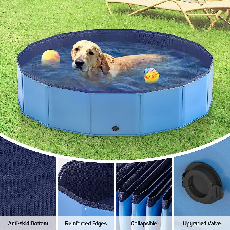 Photo 1 of Foldable Dog Pool for Large Dogs, Portable Hard Plastic PVC Pet Bathing Tub, Outdoor Collapsible Swimming Pool for Pets Dogs and Cats 