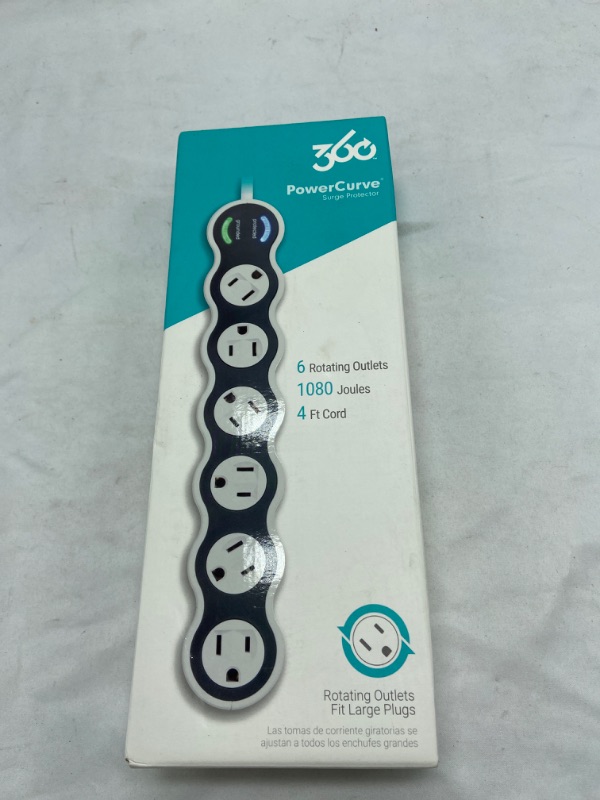 Photo 3 of 360 Electrical 36051 Power Curve 6 Outlet Surge Protector,White and Gray