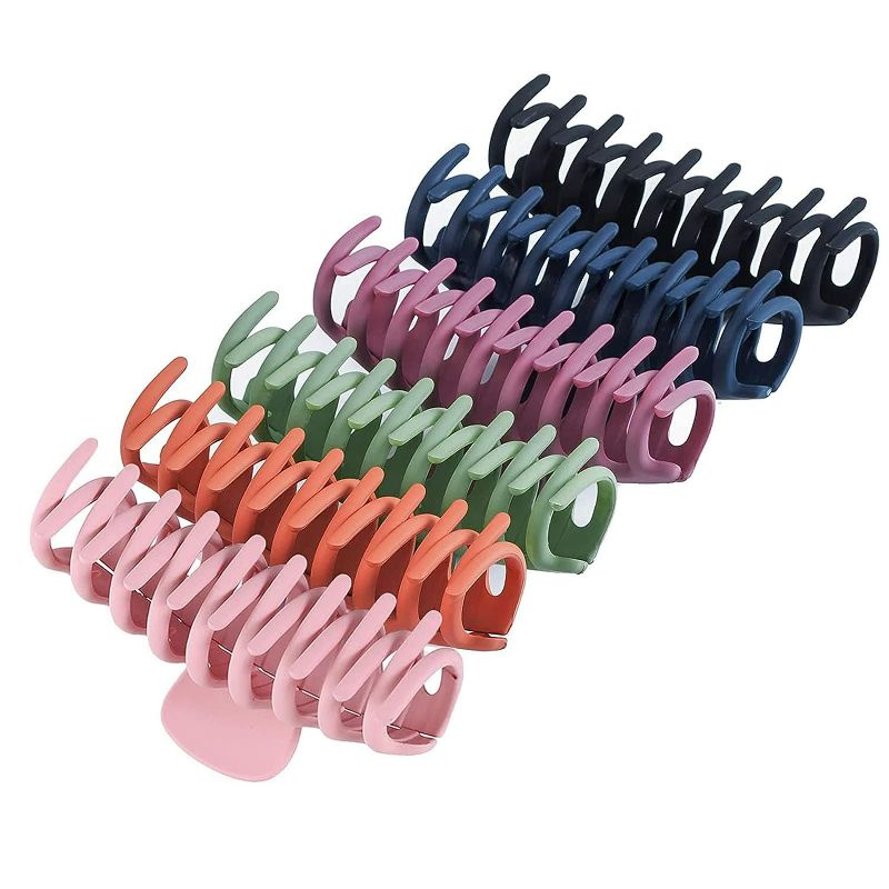 Photo 1 of Large Big Hair Claw Clips Non-slip 4.3 Inch Big Banana Hair Claw Clips for Women Girls , Strong Hold clips for Thick Thin Hair Barrettes for Long Hair, Fashion Accessories Hair Clamps Clip for Thick Heavy Hair Wigs 6 Color 12 Pack  (Black Purple Pink Gree