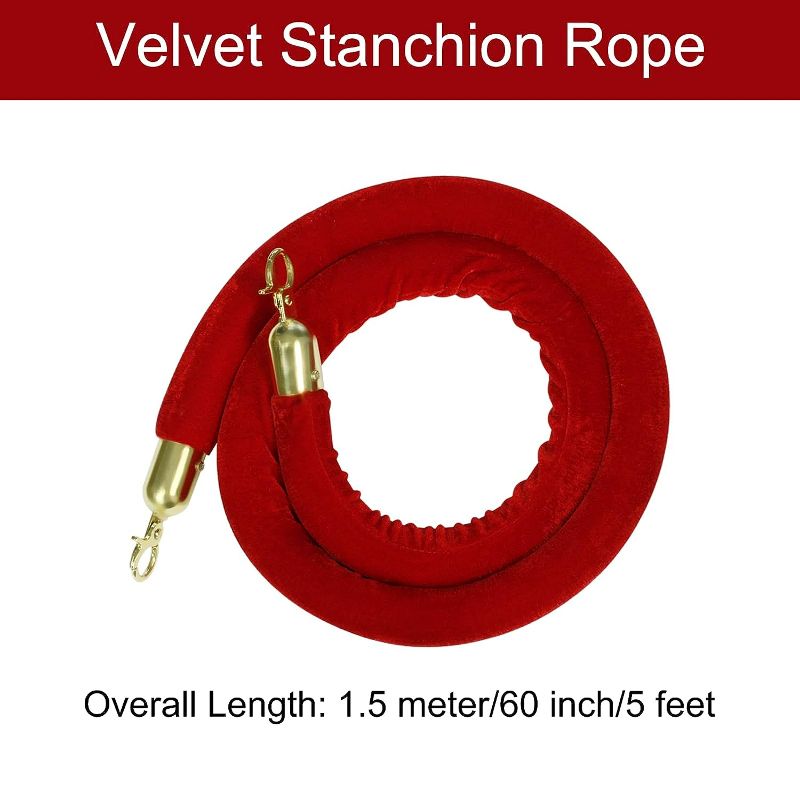 Photo 2 of Biaungdo Red Velvet Stanchion Rope, Crowd Control Velvet Barrier Ropes with Stainless Steel Gold Hooks Safety Barrier Rope Hanging Stanchion Rope for Movie Theaters, Grand Openings, Hotels(5 FT)
