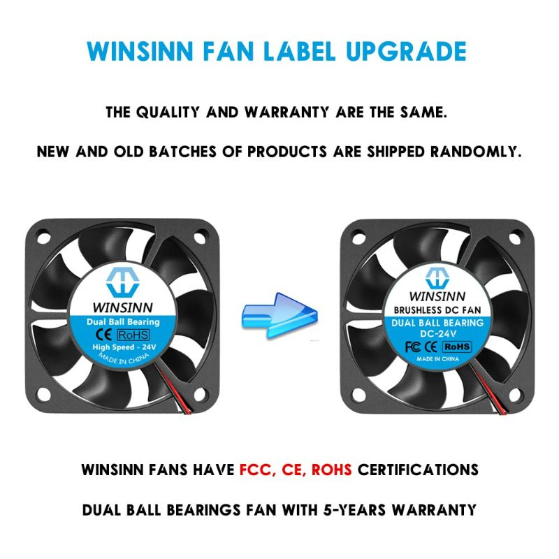 Photo 3 of WINSINN 40mm Fan 24V, Ender 3 Fan Upgrade 24 Volt Fans 4010 Dual Ball Bearing, 1000mm/39in Cable Works with Ender 3 Pro 3X CR-10S (Pack of 4Pcs)
