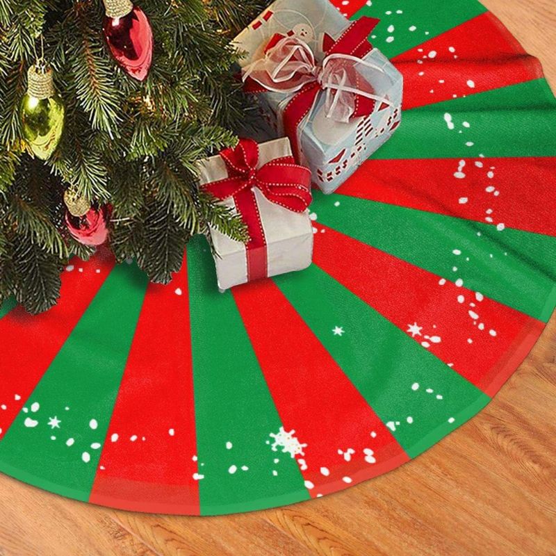 Photo 2 of MSGUIDE Red and Green Striped Wheel Christmas Tree Skirt 48" Tree Skirt for Holiday Christmas Decorations Xmas Tree Mat
