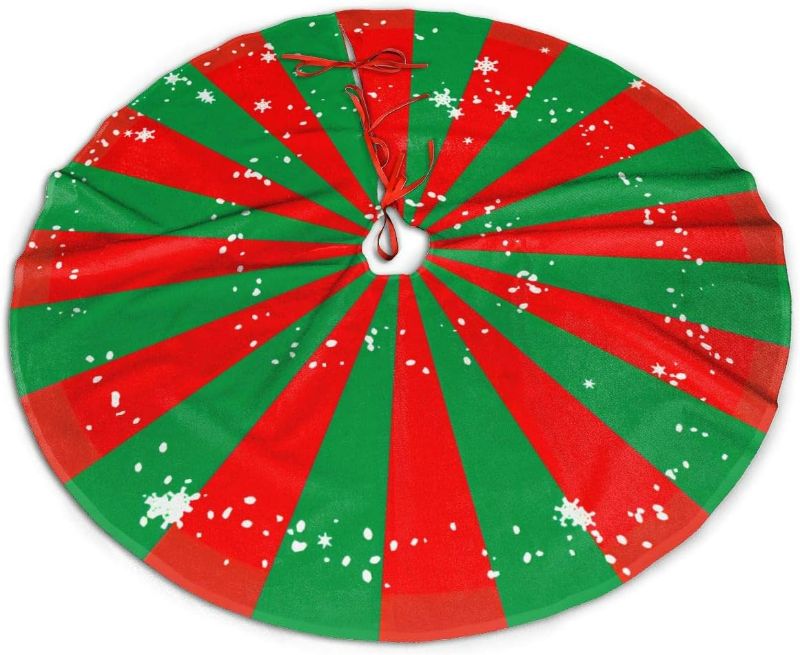 Photo 1 of MSGUIDE Red and Green Striped Wheel Christmas Tree Skirt 48" Tree Skirt for Holiday Christmas Decorations Xmas Tree Mat
