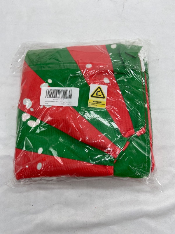 Photo 1 of MSGUIDE Red and Green Striped Wheel Christmas Tree Skirt 48" Tree Skirt for Holiday Christmas Decorations Xmas Tree Mat

