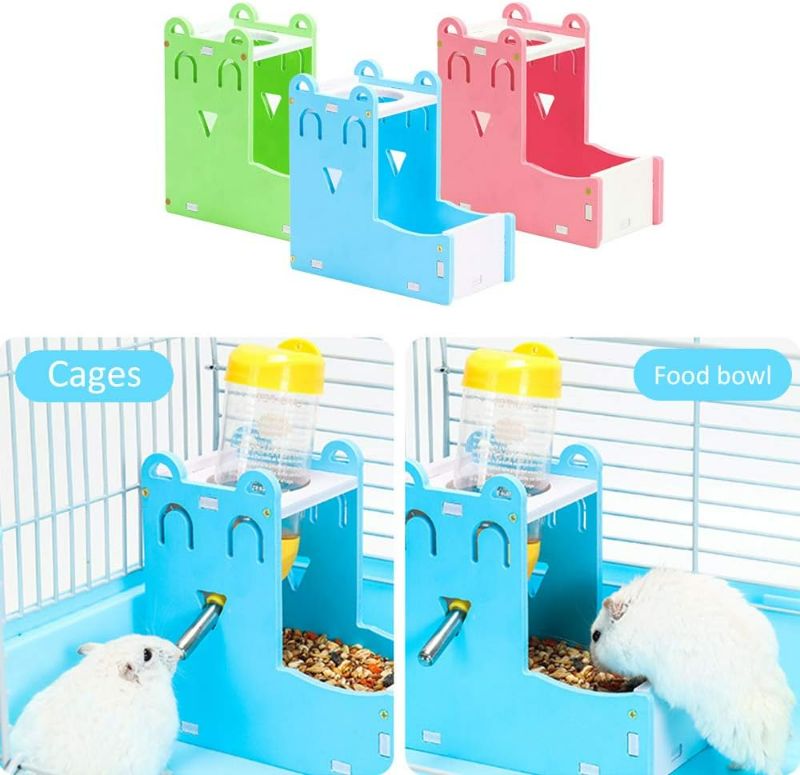 Photo 3 of Zhang Ku 2 in 1 Small Pet Water Dispenser, with Food Container Base and 80ml Water Bottle for Bird Guinea Pig Hamster Hedgehog Chinchilla Ferret (Blue)
