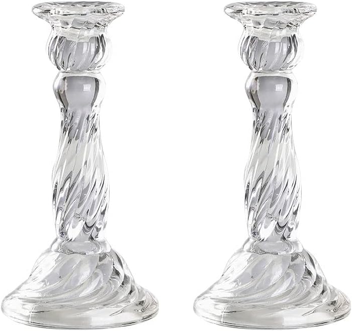 Photo 1 of Clear Glass Taper Candle Holders, Clear Crystal Glass Candlesticks Holders for Fancy Table Decor Wedding Celebration Centerpiece Taper Candles Holder 6.4" Tall, Pack 2
