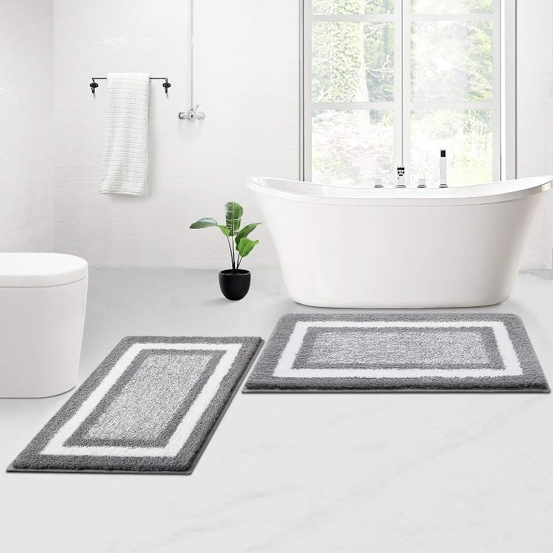 Photo 1 of KMAT Bathroom Rugs and Mats Sets,32"x20"+32"x20",Ultra Soft Microfiber Non-Slip Bath mat,Machine Washable Shower Rugs Floor Carpet Mat (Grey)

