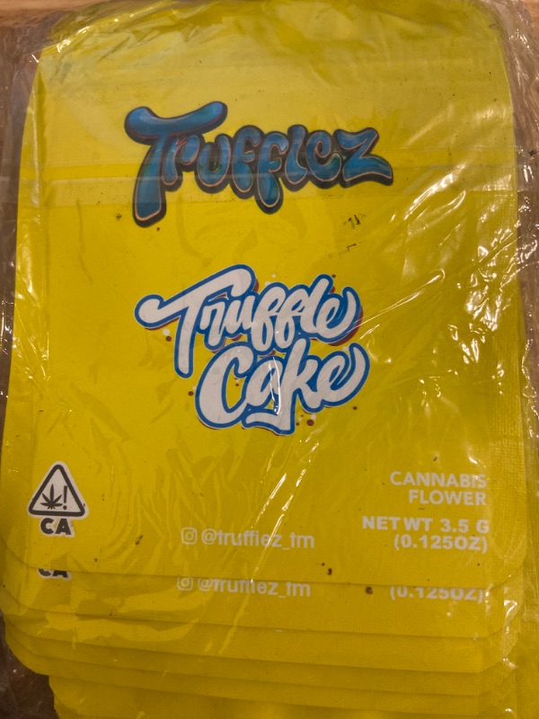 Photo 2 of TRUFFLEZ TRUFFLE CAKE YELLOW MYLAR BAG 3.5G SMELL PROOF AIRTIGHT MYLAR BAG
