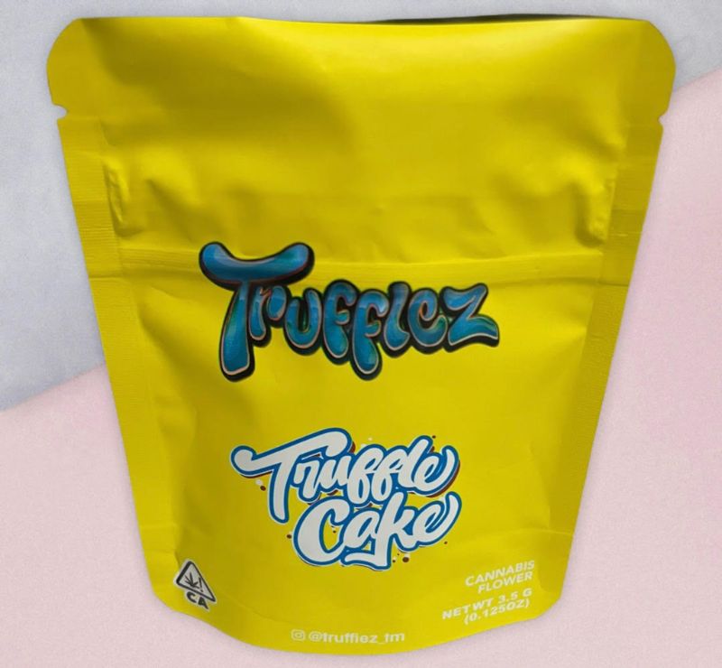 Photo 1 of TRUFFLEZ TRUFFLE CAKE YELLOW MYLAR BAG 3.5G SMELL PROOF AIRTIGHT MYLAR BAG
