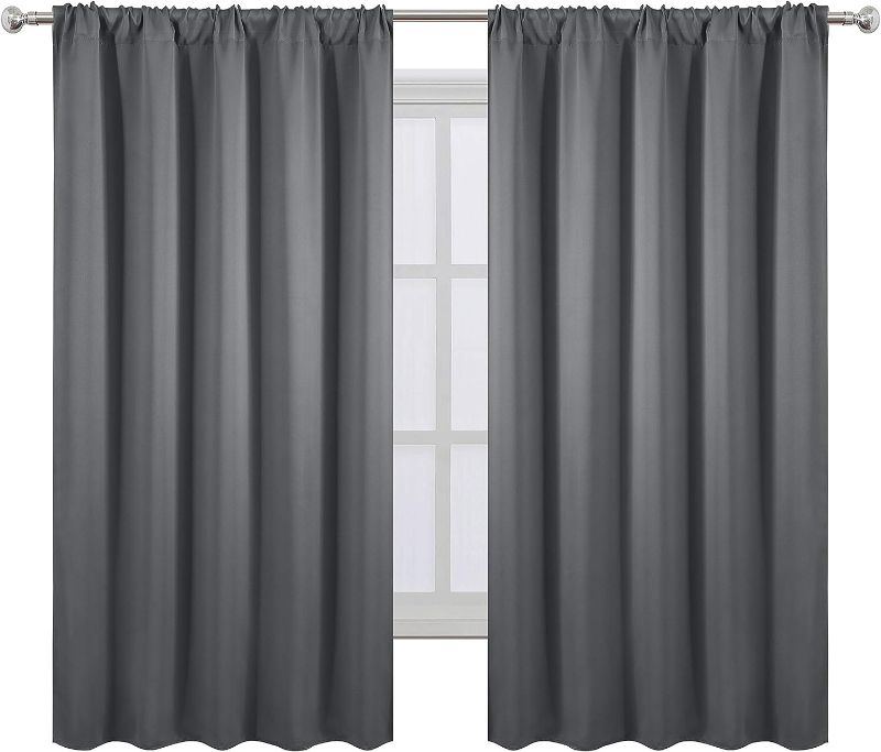 Photo 2 of LEMOMO Grey Blackout Curtains/52 x 63 Inch/Set of 2 Panels Room Darkening Curtains for Bedroom
