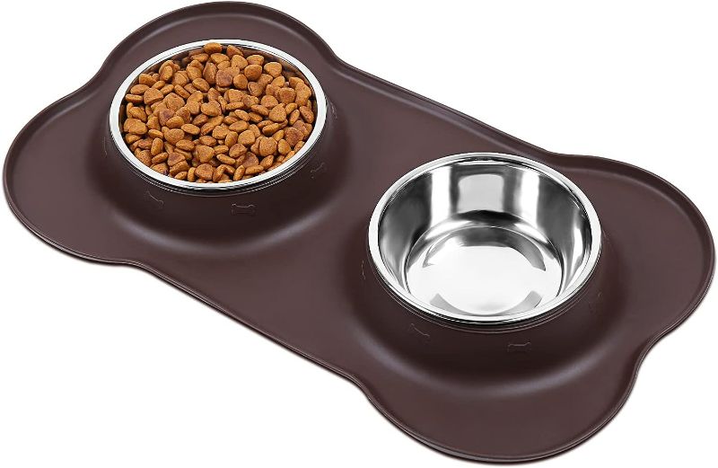 Photo 1 of VIVAGLORY Dog Bowls Stainless Steel Water and Food Puppy Cat Bowls with Non Spill Skid Resistant Silicone Mat, Medium, Coffee
