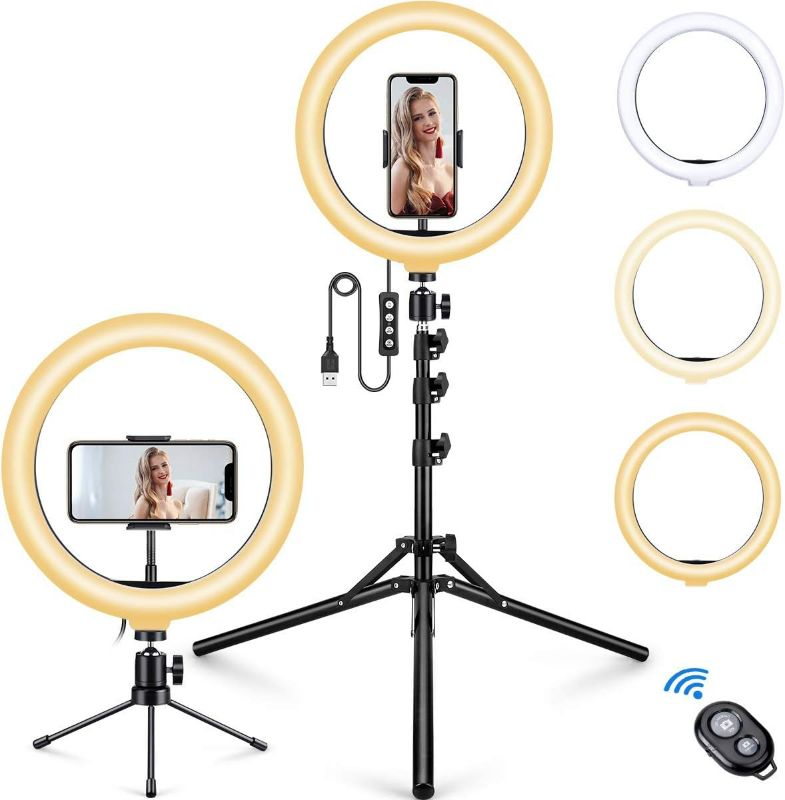 Photo 1 of MOSFiATA Ring Light, 10.2? LED Selfie Ring Light with Stand, Table Tripod and Phone Holder for Live Stream, YouTube Video, Makeup, TikTok, Photography, Compatible with Phones and Camera
