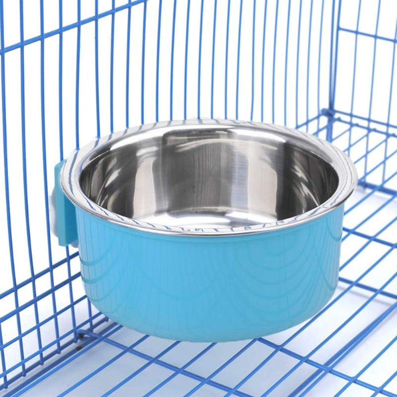 Photo 2 of Crate Dog Bowl, Removable Stainless Steel Water Food Feeder Bowls Hanging Pet Cage Bowl Cage Coop Cup for Dogs Cats Puppy Rabbits Bird and Small Pets (Small (Pack of 1), Round Blue)
