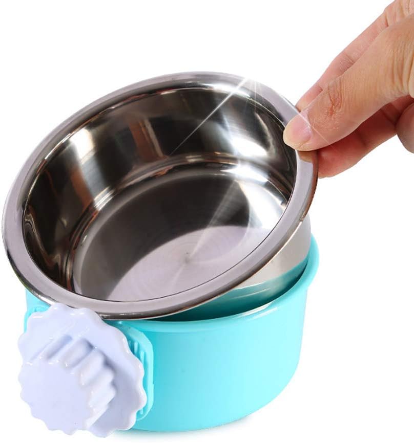 Photo 1 of Crate Dog Bowl, Removable Stainless Steel Water Food Feeder Bowls Hanging Pet Cage Bowl Cage Coop Cup for Dogs Cats Puppy Rabbits Bird and Small Pets (Small (Pack of 1), Round Blue)
