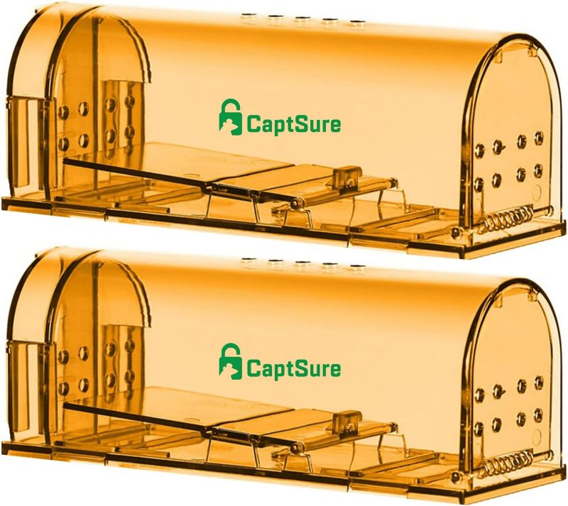 Photo 1 of CaptSure 2-Pack Humane Mouse Traps Indoor for Home - Small Live Mouse Trap Catch and Release, Mice Traps for House Indoor & Outdoor - Reusable Catcher & No Kill Traps for Rodent/Voles/Hamsters/Moles
