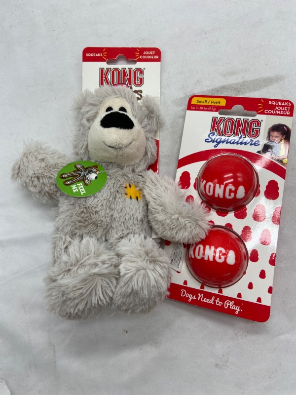 Photo 3 of KONG Wild Knots Bear & Signature Balls 2 Pack - Dog Chew Toy for Aggressive Chewers - Dog Ball to Aid Boredom - Plush Toy & Squeak Balls for Snuggling & Fetch/Retrieve - Small Dogs
